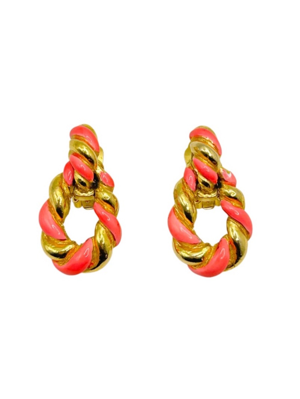 Vintage Kenneth Jay Lane Pink Enamel and Gold Tone Croissant Earrings